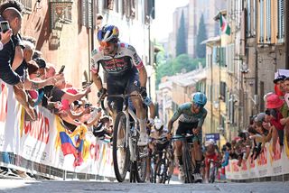 SIENA ITALY MAY 18 Primoz Roglic of Slovenia and Team Red Bull BORA hansgrohe competes during the 108th Giro dItalia 2025 Stage 9 a 181km stage from Gubbio to Siena UCIWT on May 18 2025 in Siena Italy Photo by Dario BelingheriGetty Images