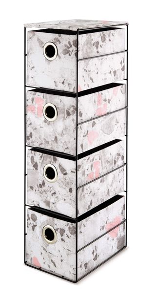 Four drawer storage unit with terrazzo print