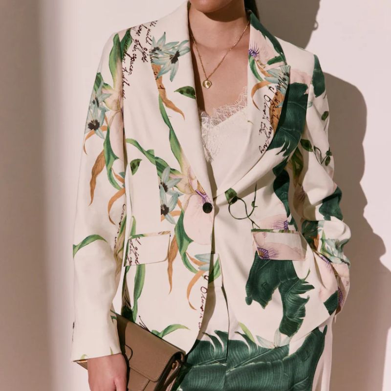 Next, floral patterned blazer