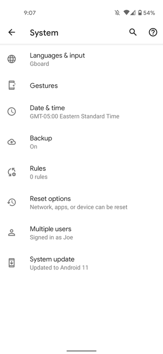 Google Pixel update settings