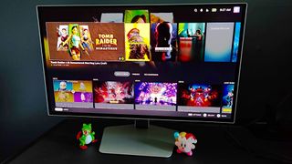 Samsung Odyssey OLED G6 connected to Steam Deck dock with SteamOS on screen