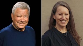 Actor William Shatner (left) and Blue Origin Vice President of Mission & Flight Operations Audrey Powers (right) will fly on Blue Origin's New Shepard NS-18 mission, on Oct. 12, 2021.