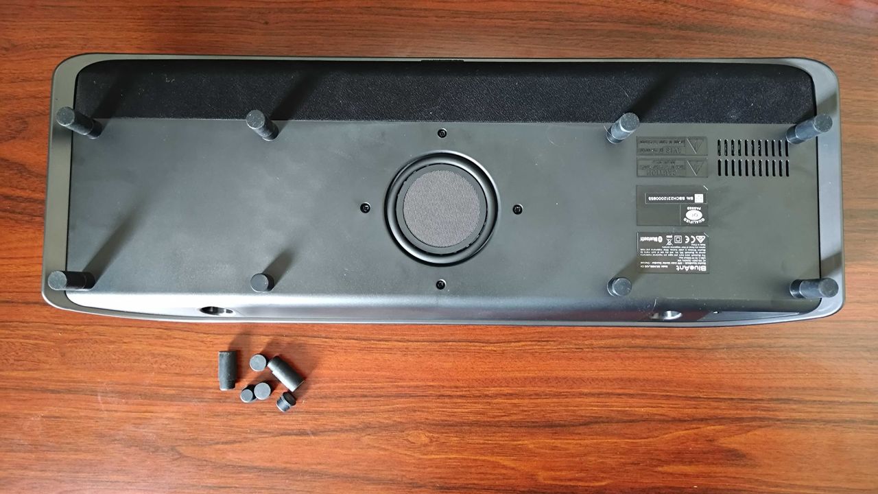 Underside of BlueAnt Soundblade with subwoofer in view