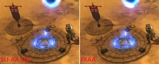 Click to enlarge. SLI-AA 16X versus built-in FXAA in Diablo 3