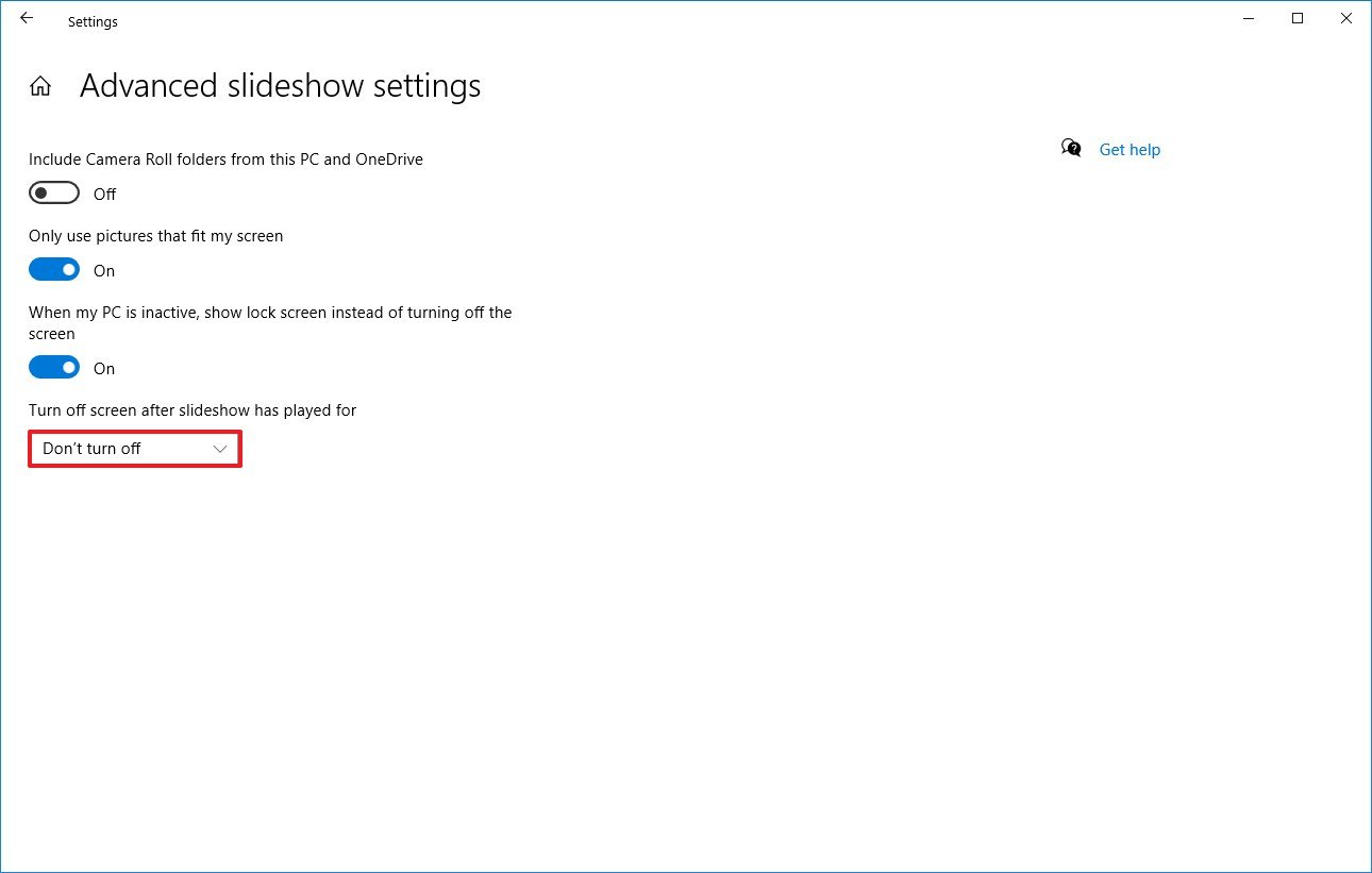 Advanced Slideshow Settings on Windows 10