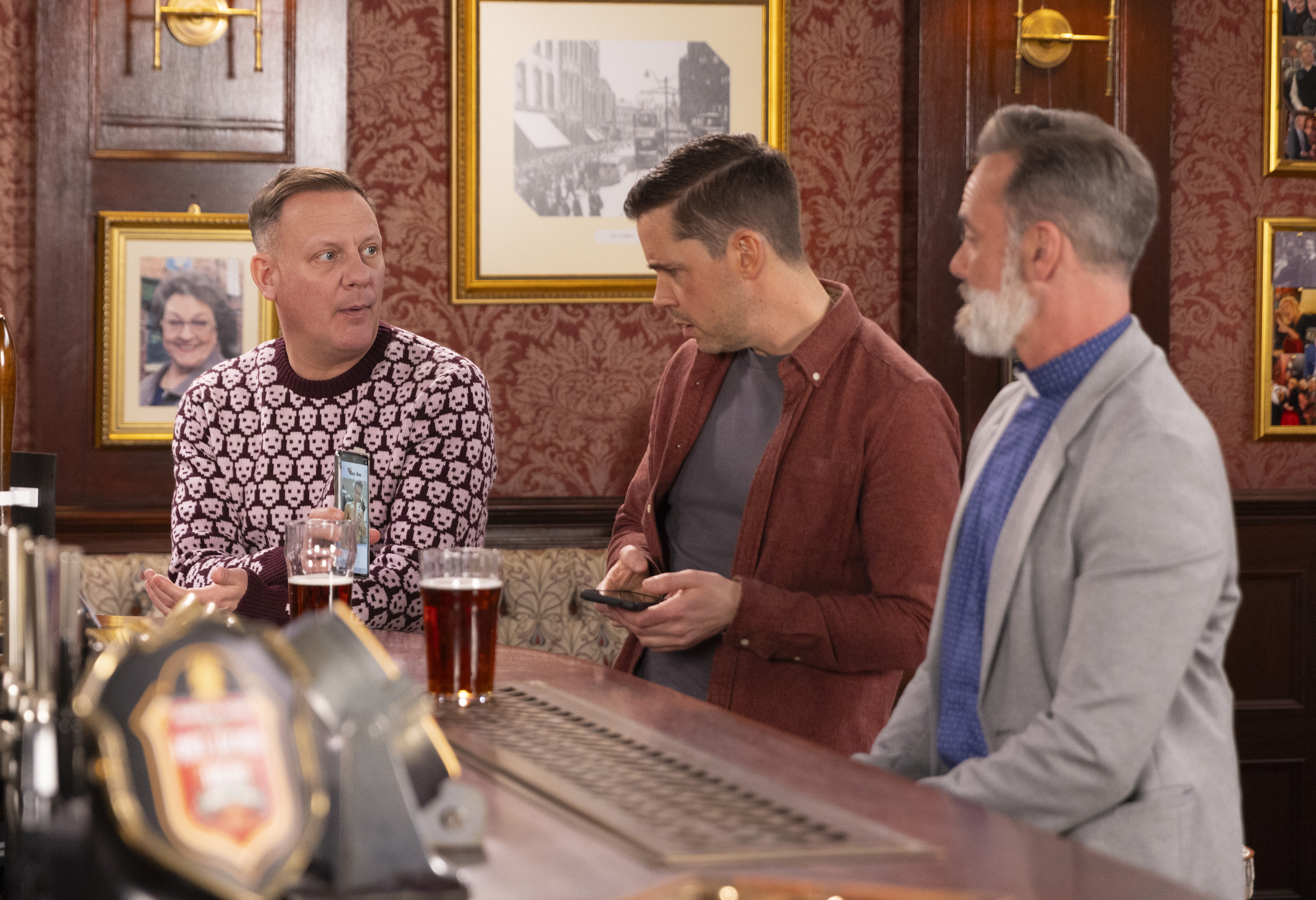 Billy Mayhew, Todd Grimshaw and Sean Tully in Coronation Street