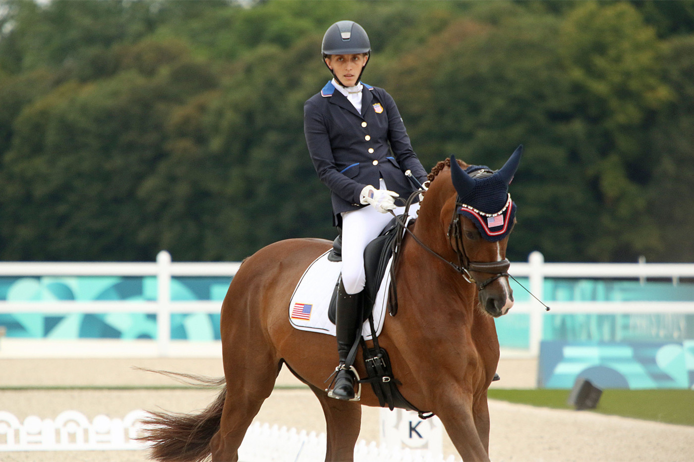 Pictured US para dressage rider Fiona Howard at the Paris Paralympics.