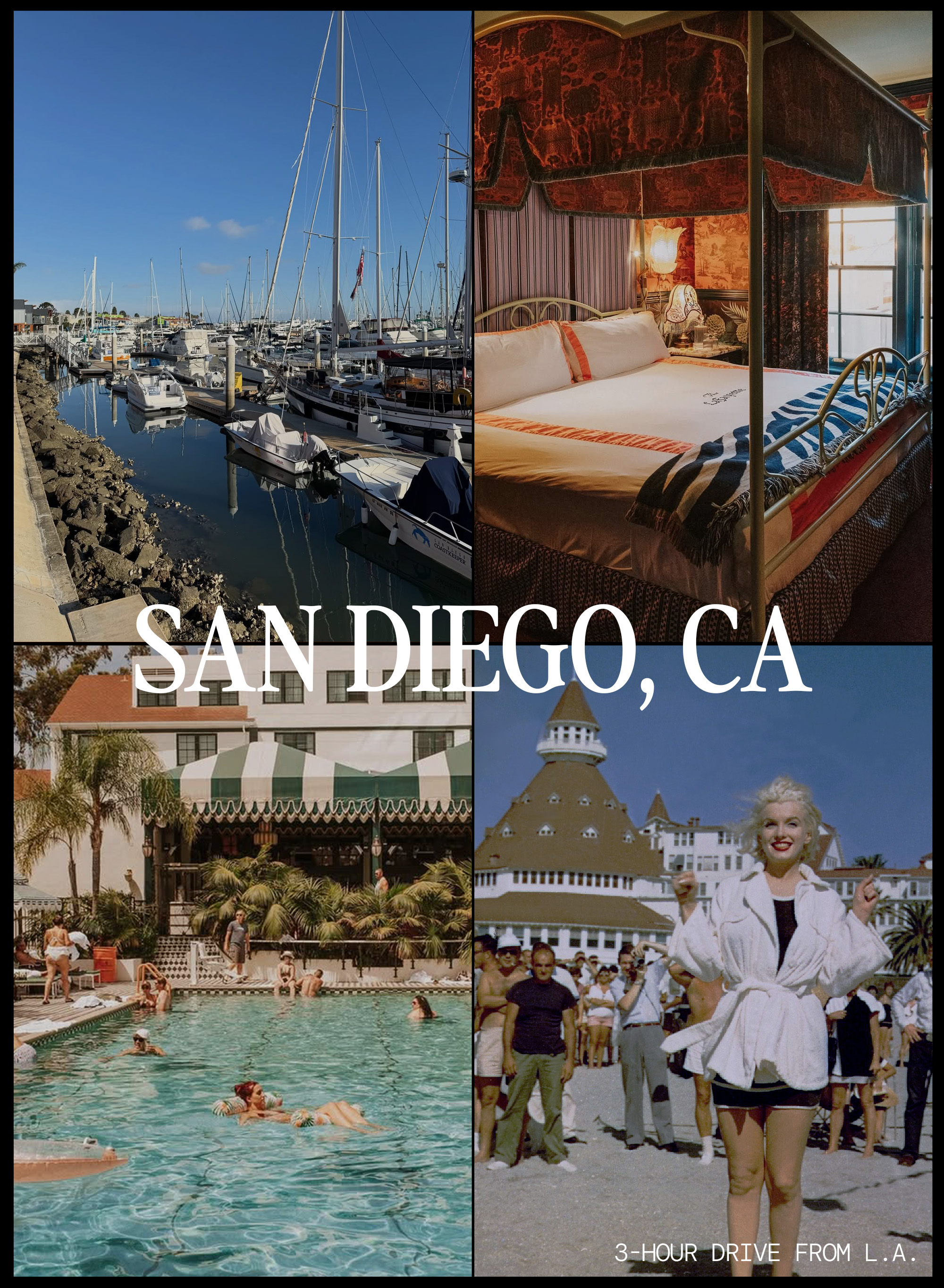 a collage of influencer and hotel imagery featuring the stylish weekend trips from NYC and L.A.