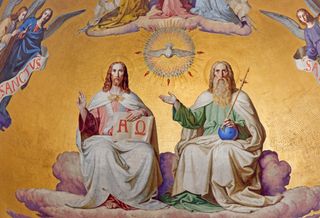 The holy trinity detailed on a fresco at the Altlerchenfelder church in Vienna, on July 27, 2013.