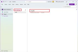 OneNote add pages