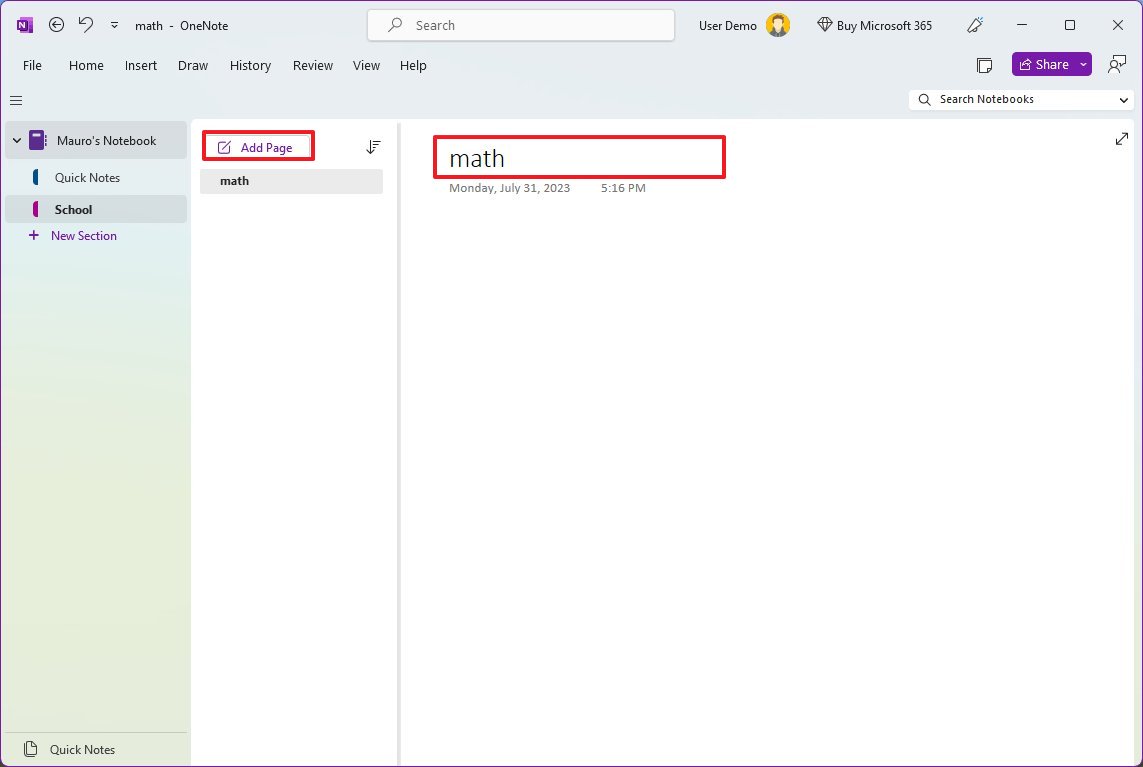 OneNote add pages