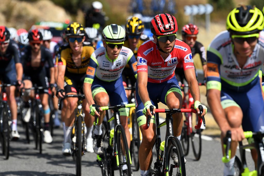 EL BARRACO SPAIN AUGUST 29 Odd Christian Eiking of Norway and Team Intermarch Wanty Gobert Matriaux red leader jersey competes during the 76th Tour of Spain 2021 Stage 15 a 1975km km stage from Navalmoral de la Mata to El Barraco lavuelta LaVuelta21 on August 29 2021 in El Barraco Spain Photo by Tim de WaeleGetty Images