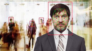 A man being recognized in a crowd by facial recognition software