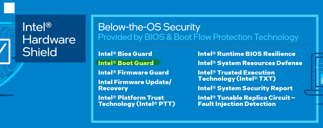 Intel Boot Guard, part of Intel Hardware Shield
