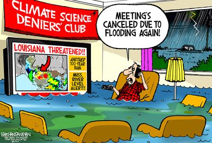 Editorial Cartoon U.S. Louisiana Flooding Climate Denial Club Cancelled