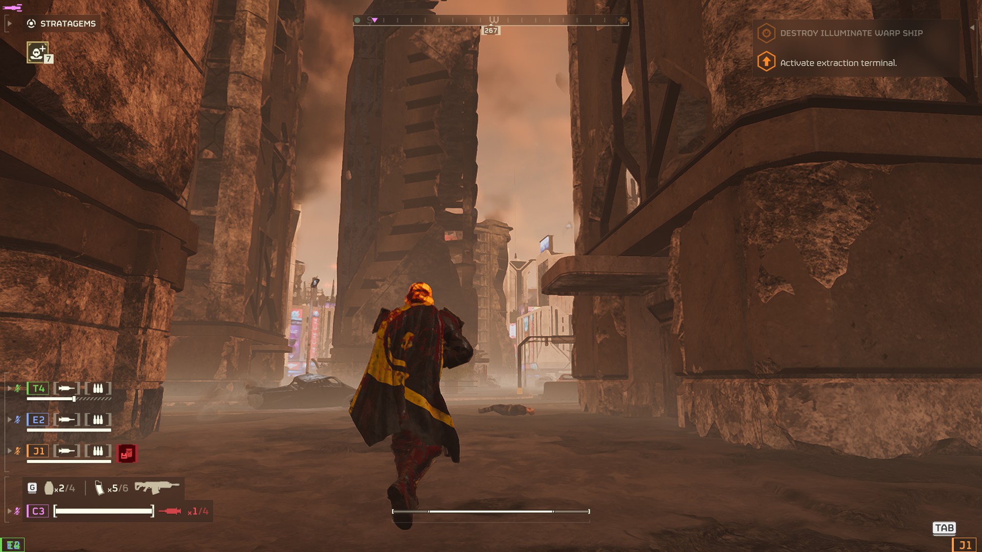 A decimated city-scape in Helldivers 2.