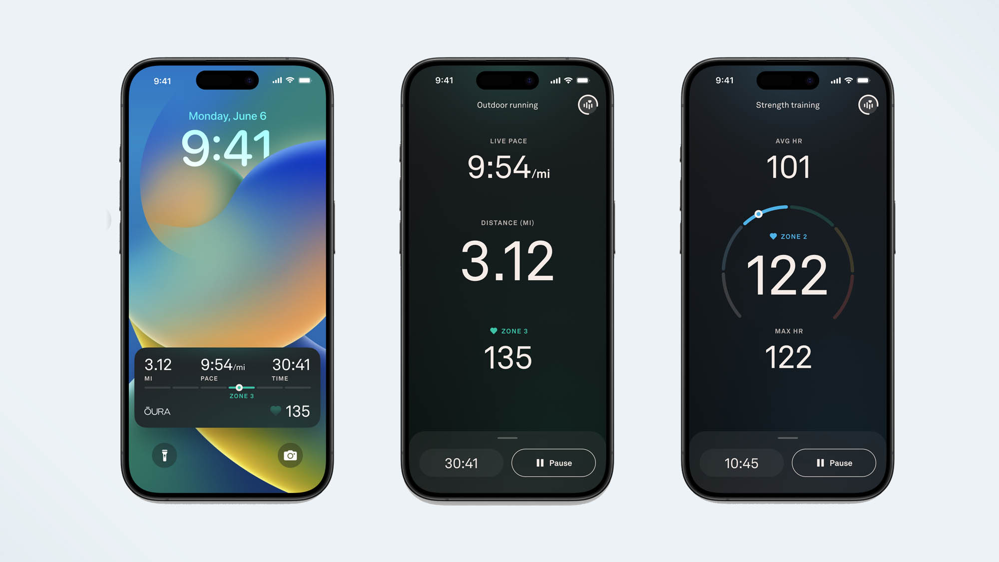 screenshots of the Oura Ring live activity tracking
