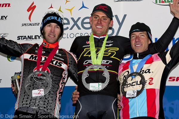 Elite men's podium (l-r): Geoff Kabush (Maxxis-Rocky Mountain), Ryan Trebon (LTS-Felt), Jeremy Powers (Rapha-Focus)