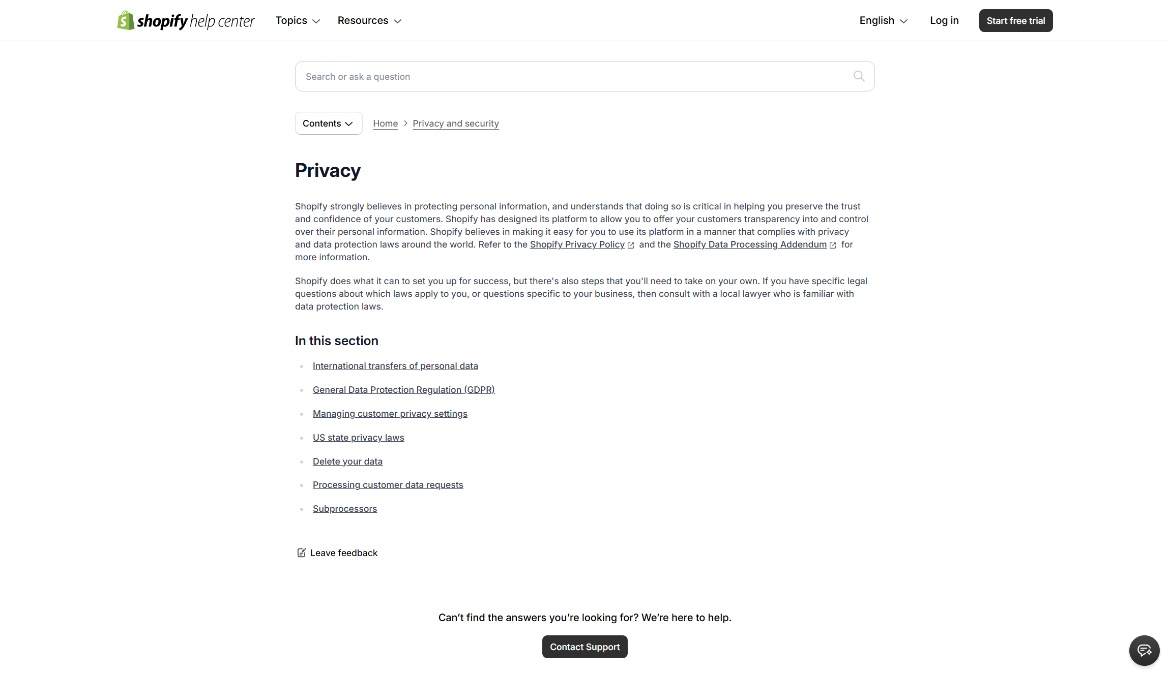 Shopify privacy notice