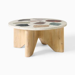 round coffee table with terrazzo top