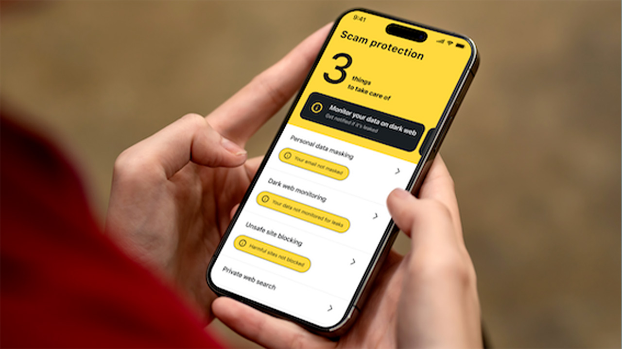 Surfshark's new Antiscam hub displayed on iPhone