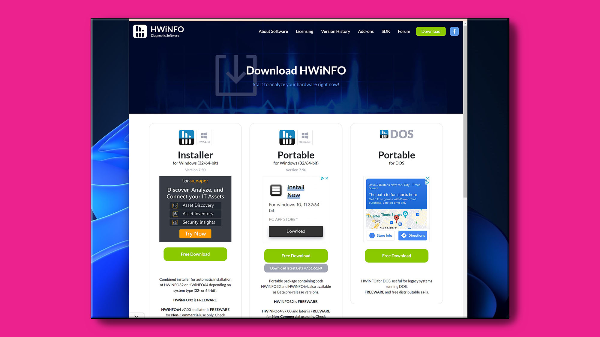 A screenshot of the HWiNFO64 Download page