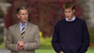 st andrews, scotland september 23 prince william, dressed casually in jeans, blue jumper and trainers, arriving at st andrews university in scotland he and his father, prince charles, are walking together towards saint salvators hall of residence where william will be staying photo by tim graham photo library via getty images