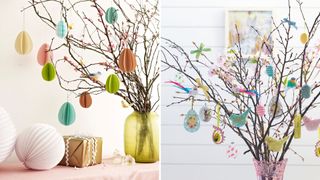 Decorated Easter trees to show creative Easter mantel decor idea