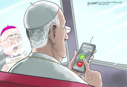 Editorial cartoon U.S. Pope Francis popemobile sex scandal coverup Theodore McCarrick