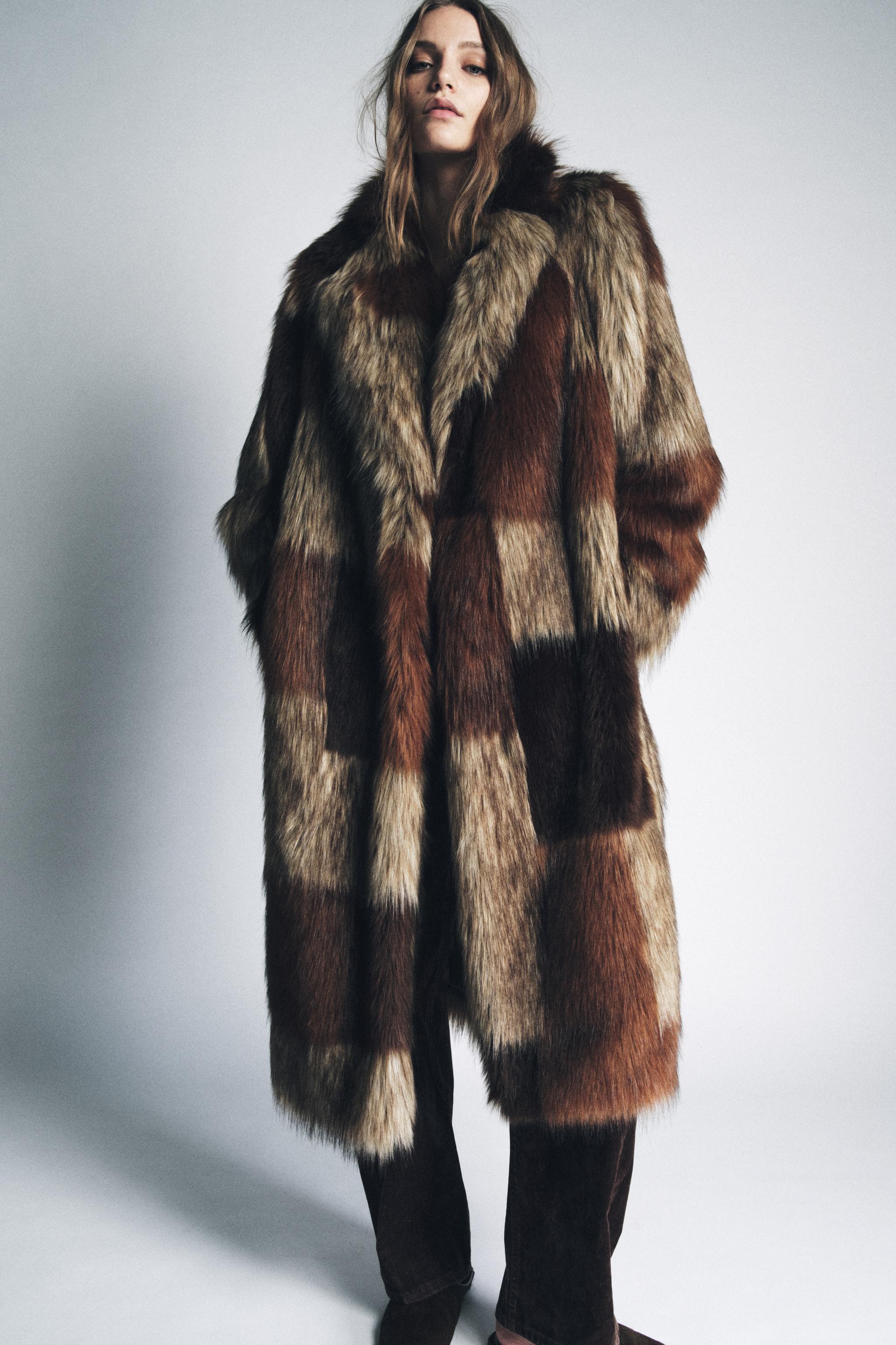 Patchwork Faux Fur Coat Zw Collection Limited Edition