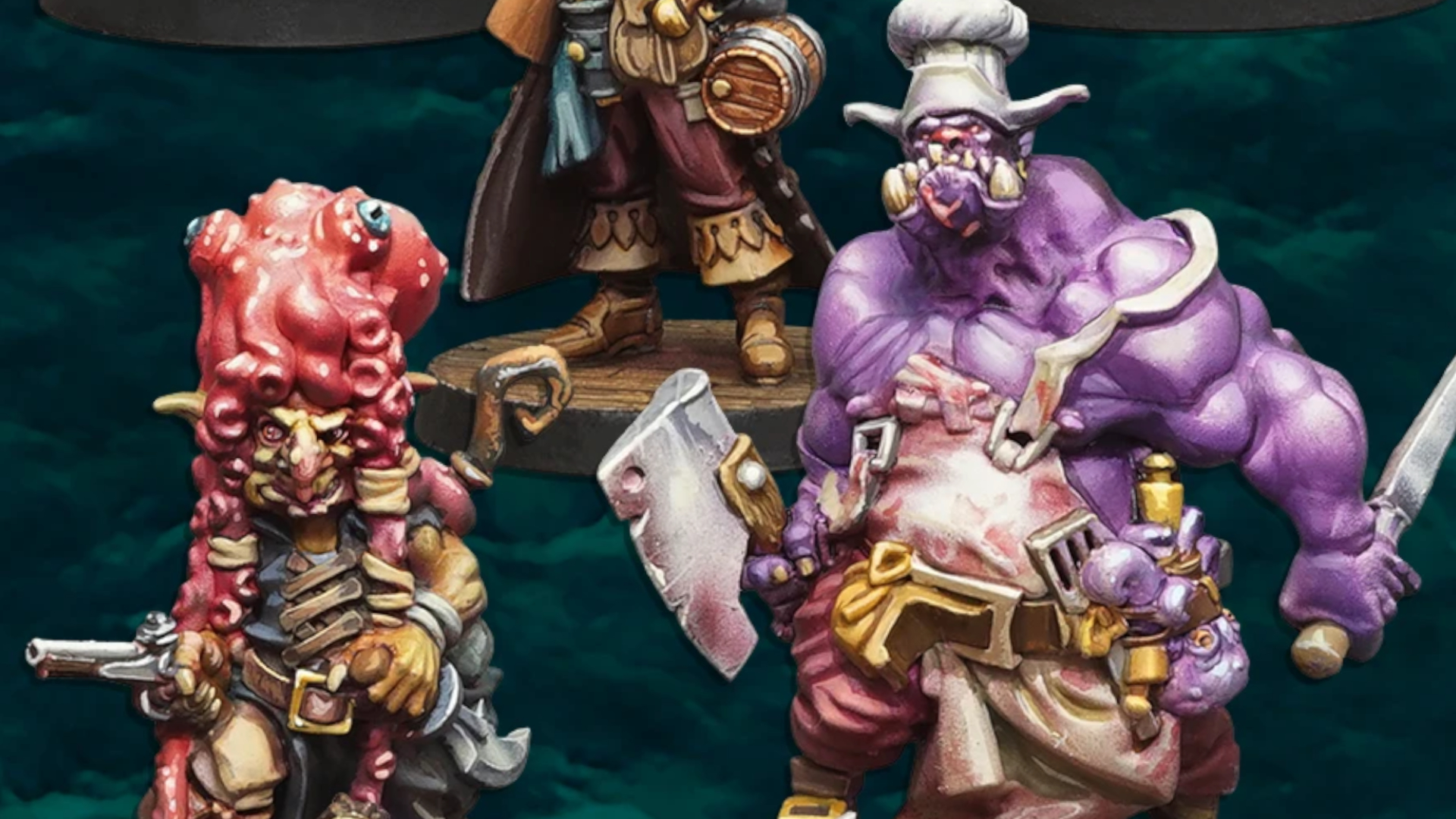 Painted Zombicide miniatures against a dark background