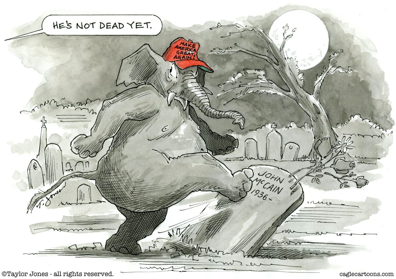 Political cartoon U.S. GOP Republicans John McCain dying comment