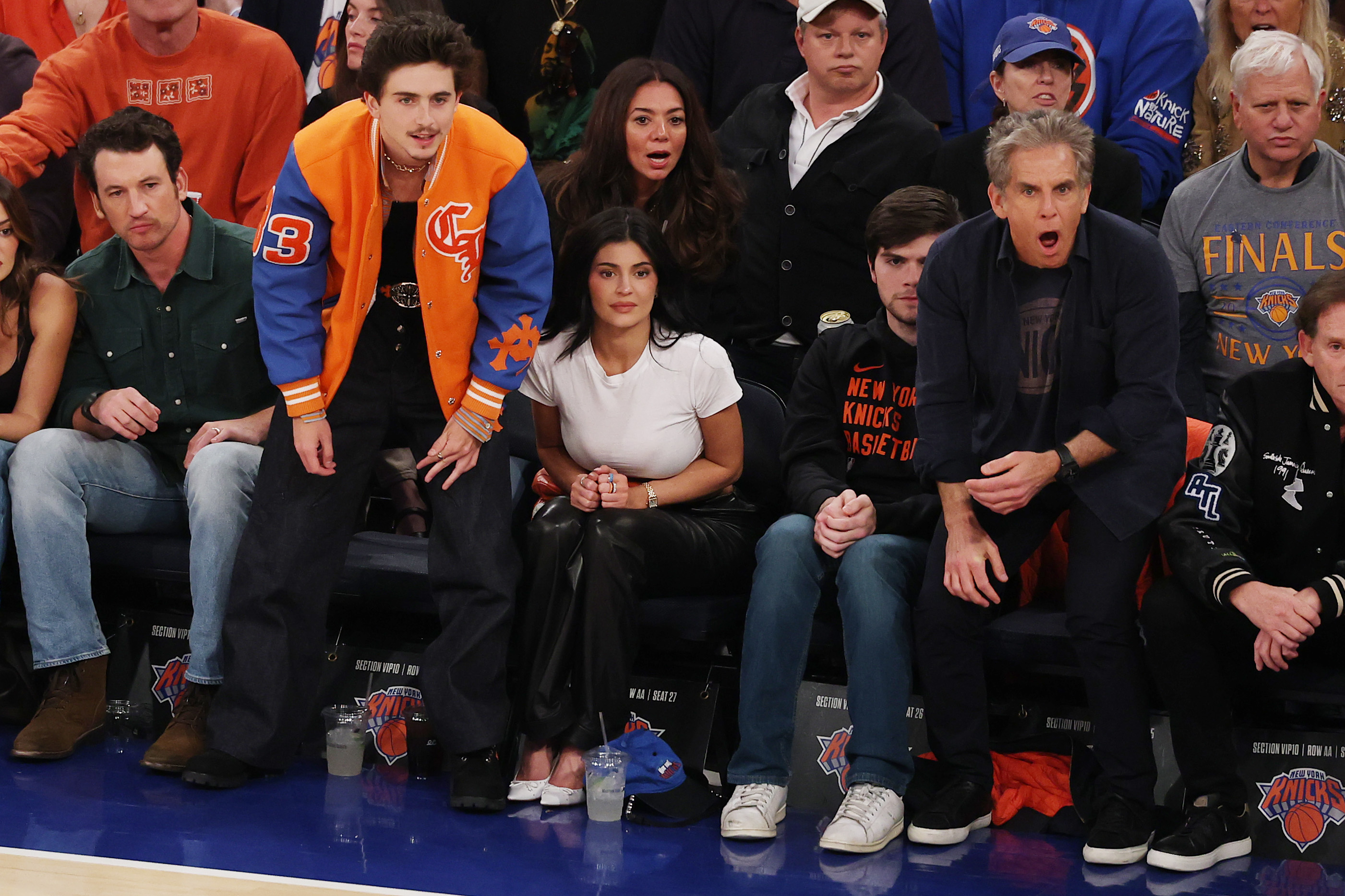 Kylie Jenner wore Gucci by Tom Ford pants at a Knicks game in May 2025