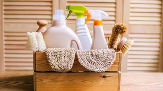 A box of cleaning products