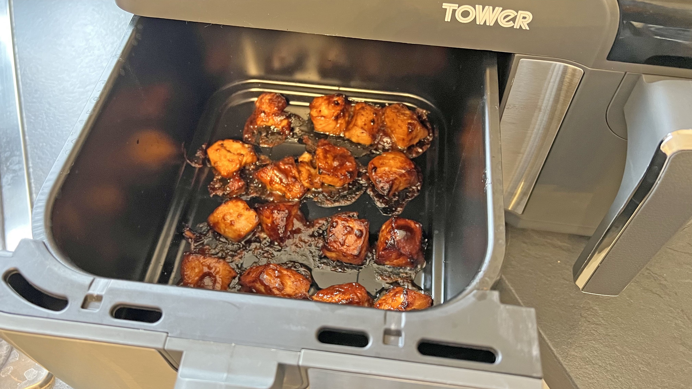 Salmon bites cooked in an air fryer