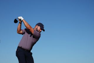 Jordan Smith at the top of his backswing with a driver