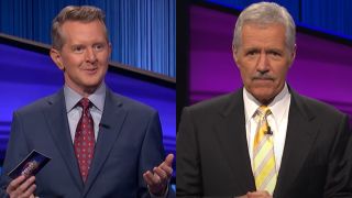 Ken Jennings and Alex Trebek on Jeopardy!