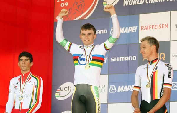 Jack Bobridge (Australia) celebrates his U23 time trial world championship.