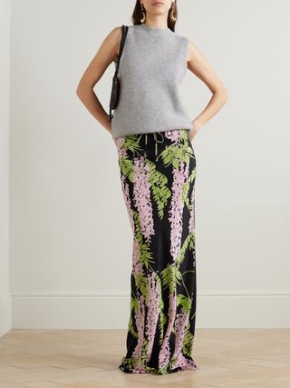 Emily Floral-Print Silk Crepe De Chine Maxi Skirt