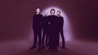 AFI looking solemn against a spotlit purple background