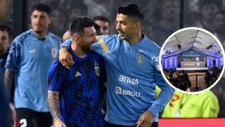 NATAL, BRAZIL - JUNE 24: Luis Suarez of Uruguay and Giorgio Chiellini of Italy react after a clash during the 2014 FIFA World Cup Brazil Group D match between Italy and Uruguay at Estadio das Dunas on June 24, 2014 in Natal, Brazil. (Photo by Julian Finney/Getty Images)