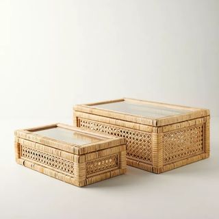 Rattan Boxes with Glass Lids