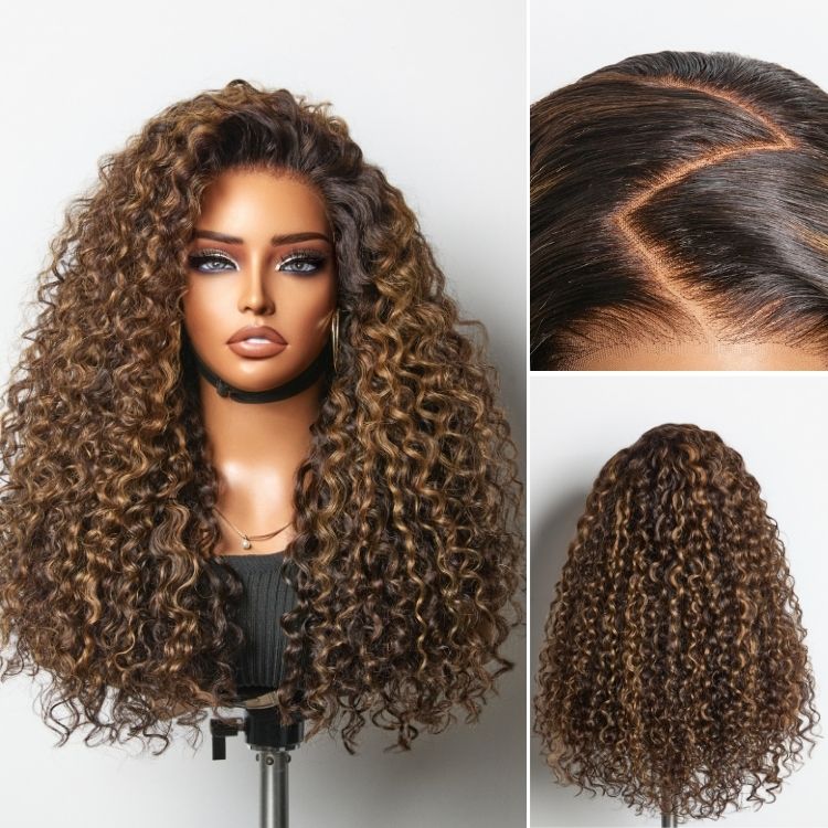 Luvme All-Day Comfort&amp;trade; Wig Partingmax Brown Highlights Funmi Curly 7x6 Closure Hd Lace Glueless Wig Pre Cut Lace