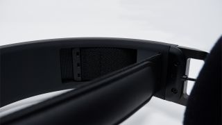 The Corsair HS80 RGB gaming headset headband close up