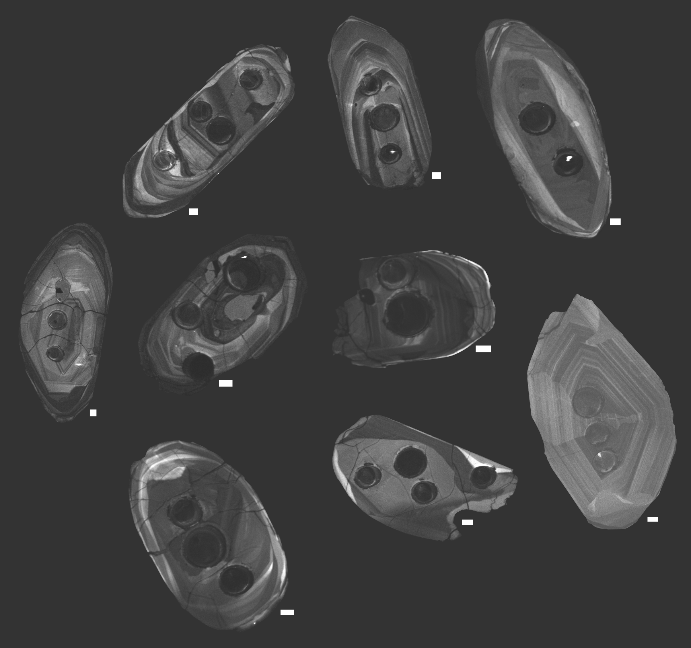 The interiors of zircons are visualized using an specialized electron microscope.