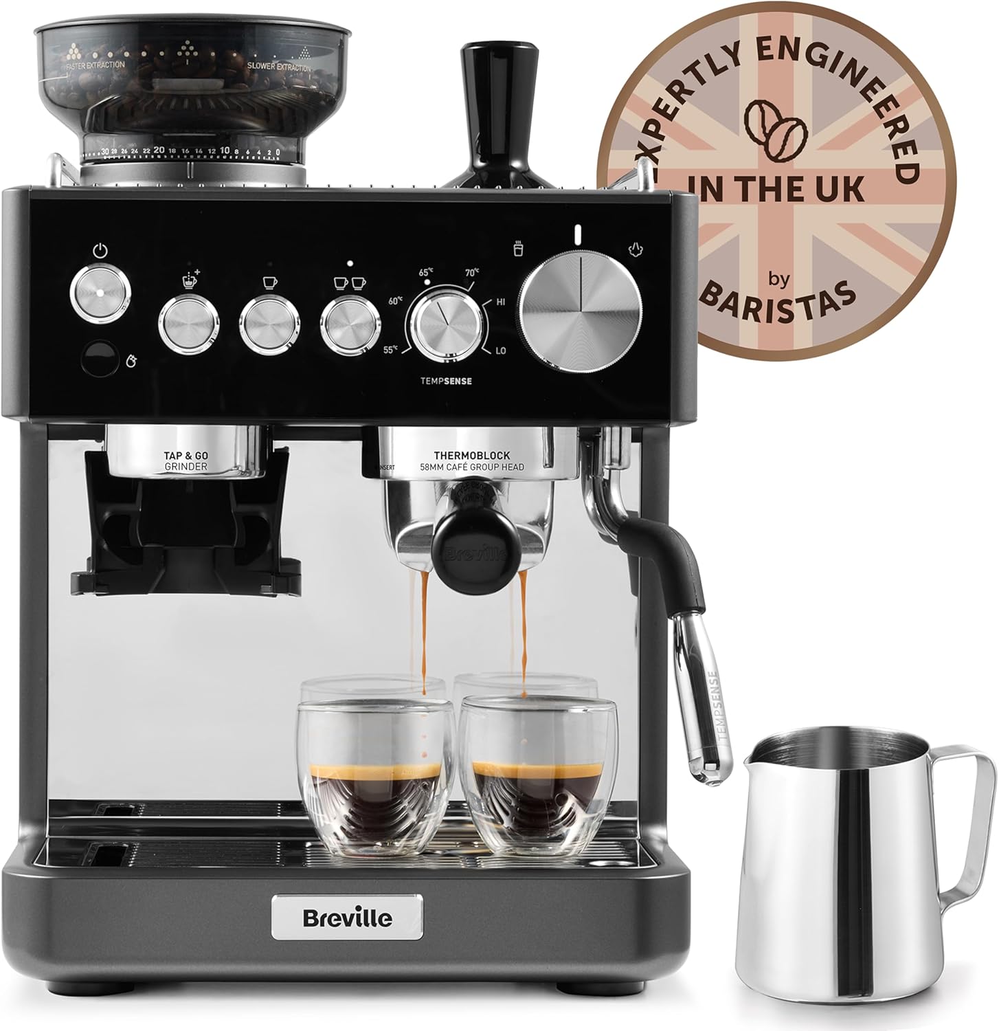 Breville Barista Sense Espresso Machine | Bean to Cup Coffee Maker With Integrated Coffee Grinder &amp;amp; Milk Frother | Tempsense Steam Wand | 15 Bar Italian Pump | Black [vcf187]