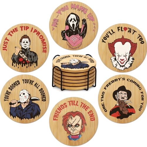 6pcs Horror Movie Coaster Set With Holder