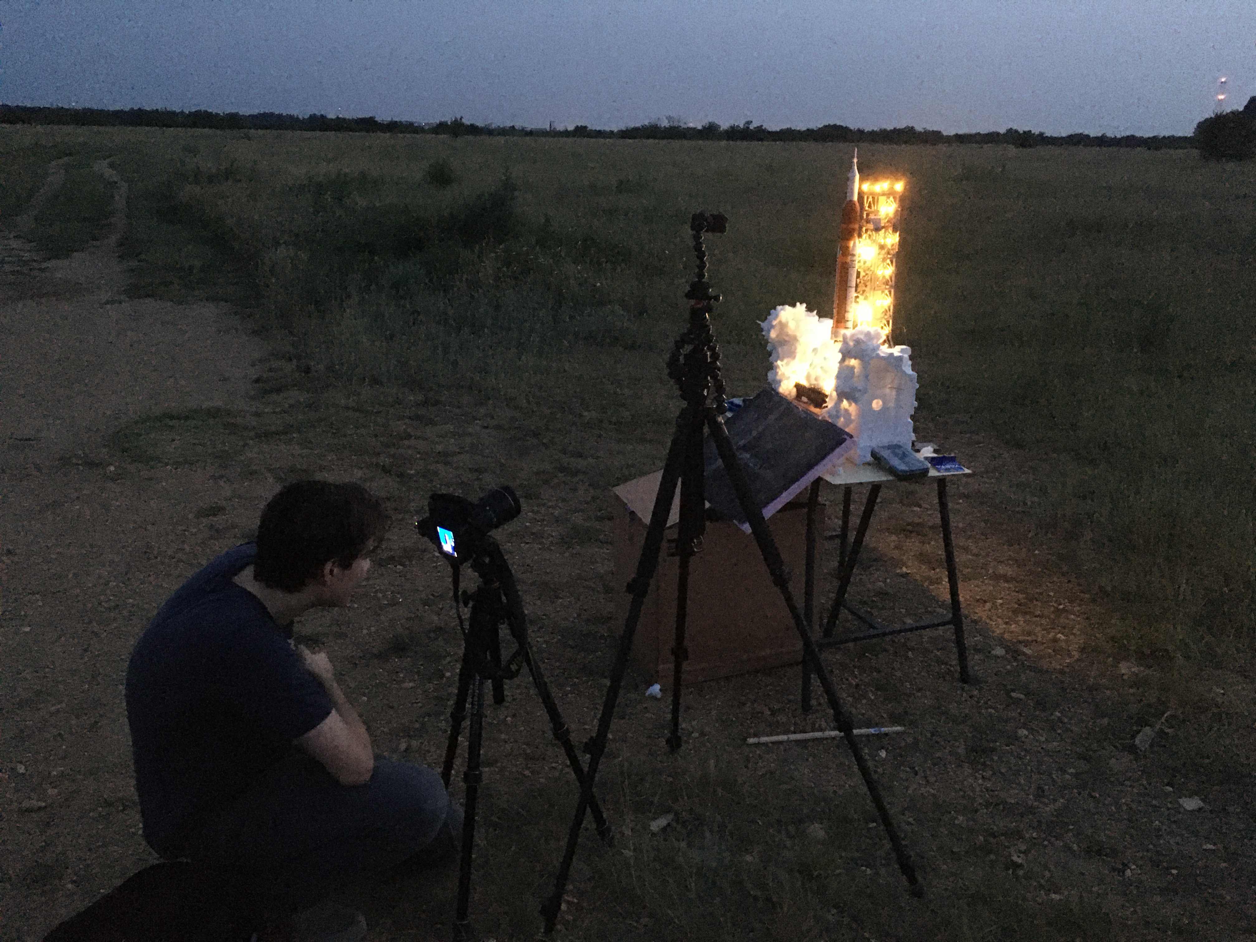 Behind-the-scenes shots of Lampert creating his Lego Artemis project