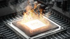 A render of a CPU bursting into flames.