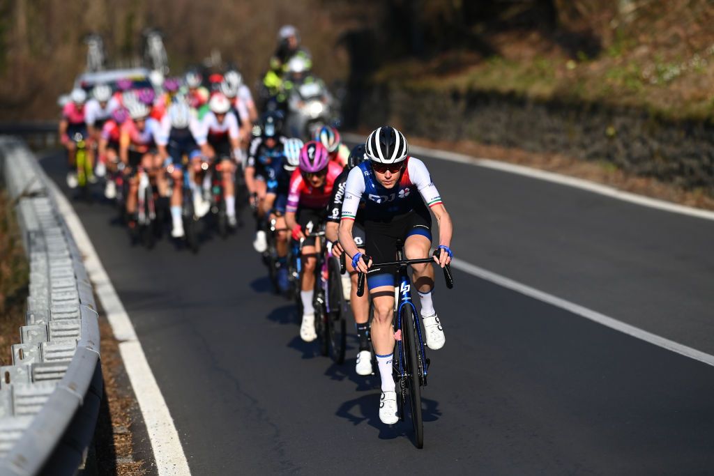 CITTIGLIO ITALY MARCH 20 Marta Cavalli of Italy and Team FDJ Nouvelle Aquitaine Futuroscope competes during the 46th Trofeo Alfredo BindaComune di Cittiglio 2021 Womens Elite a 1418km one day race from Cocquio Trevisago to Cittiglio TrBinda UCIWWT on March 20 2022 in Cittiglio Italy Photo by Tim de WaeleGetty Images